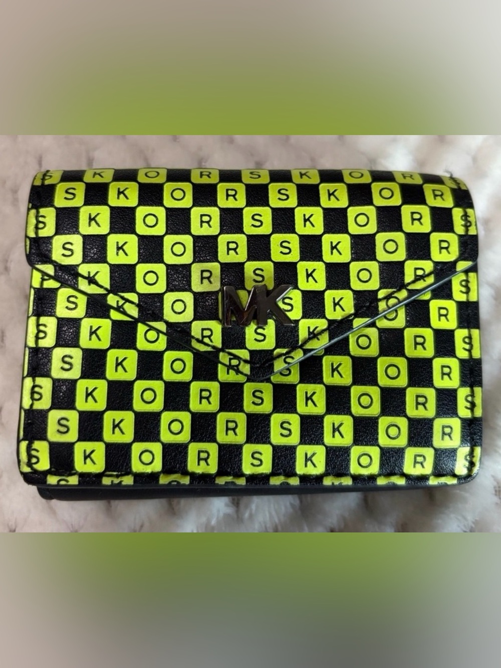 Michael Kors Neon Lime & Black MK Logo Envelope Clutch